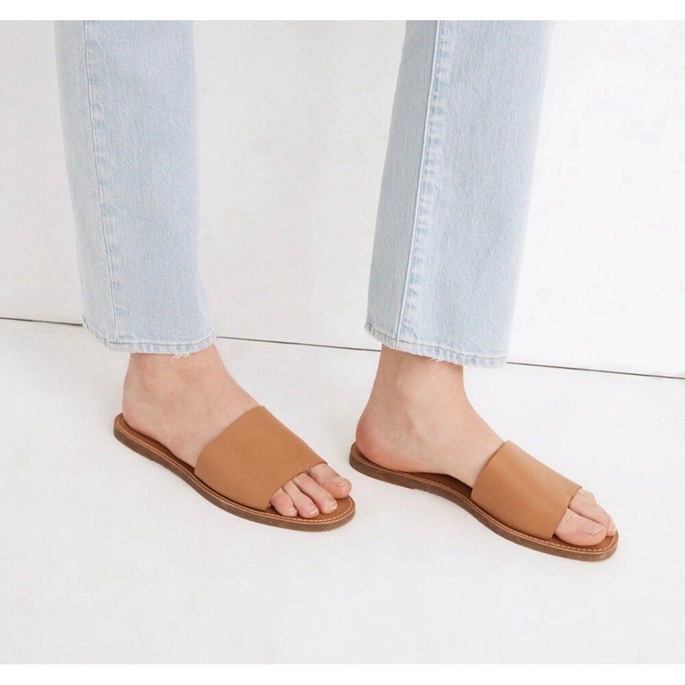 Madewell The Boardwalk Post Slide Leather Sandal in Desert Camel Size 10